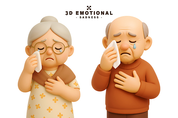 PSD 편집이미지 3D캐릭터 두명 3D 노부부 슬픔 눈물 닦기 우울감 노인만 편집3D 캐릭터 부부 감정 모션 사람 디지털합성 성인만 파일형식