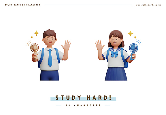 PSD 편집이미지 여자 남자 책가방 3D캐릭터 미소 들기 두명 반짝임 스터디 손들기 손인사 열공 열심 하복 손풍기 중고등학생 편집3D 캐릭터 교복 가방 모션 중학생 고등학생 표정 사람 학습 3D 인사 선풍기 휴대용 여름옷 파일형식