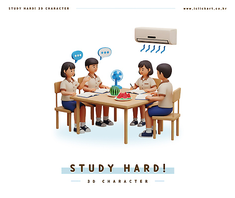 전신 PSD 편집이미지 접시 여자 교육 남자 말풍선 의자 교재 3D캐릭터 미소 앉기 여러명 친구 스터디 펜 모임 잡기 선풍기 시원함 에어컨 책상 수박조각 열공 열심 하복 중고등학생 편집3D 캐릭터 식기 교복 조각 가구 다수 관계 모션 중학생 고등학생 수박 표정 사람 학습 필기구 3D 가전제품 여름옷 파일형식