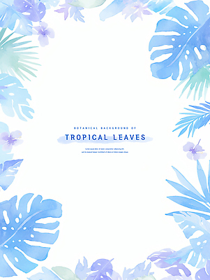 PSD 꽃 잎 일러스트 수채화 프레임 사람없음 파란색 카피스페이스 보테니컬아트 국내일러스트 식물 컬러 공백 파일형식