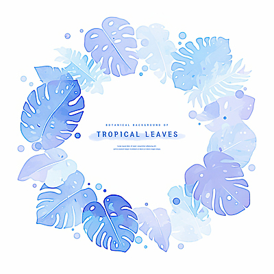 PSD 잎 일러스트 수채화 사람없음 파란색 원형프레임 카피스페이스 보테니컬아트 국내일러스트 식물 컬러 프레임 공백 원형 파일형식