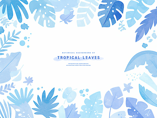 PSD 잎 일러스트 수채화 프레임 사람없음 파란색 카피스페이스 보테니컬아트 국내일러스트 식물 컬러 공백 파일형식