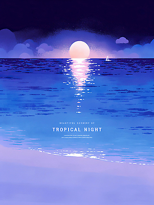 PSD 구름 야경 일러스트 하늘 해변 사람없음 파란색 빛 보라색 일몰 여름밤 선박 윤슬 국내일러스트 자연요소 물결 바다 컬러 수상교통 여름 노을 야간 파일형식 풍경_경치