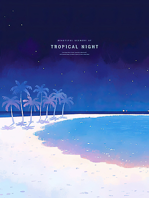 PSD 여행 야경 일러스트 밤하늘 그림자 해변 사람없음 야자수 보라색 별빛 여름밤 트로피컬아트 국내일러스트 나무 별 바다 컬러 하늘 여름 빛 야간 그림 파일형식 풍경_경치