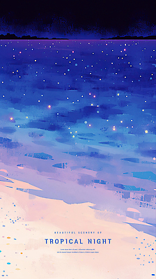 PSD 야경 일러스트 밤하늘 해변 사람없음 파란색 빛 보라색 여름밤 윤슬 국내일러스트 물결 바다 컬러 하늘 여름 야간 파일형식 풍경_경치