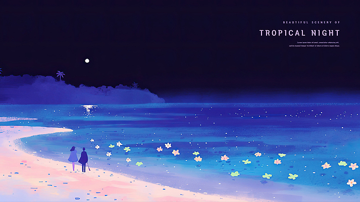 전신 PSD 커플 여자 남자 꽃 야경 일러스트 밤하늘 해변 두명 파란색 여름밤 국내일러스트 식물 바다 컬러 관계 하늘 사람 여름 야간 파일형식 풍경_경치