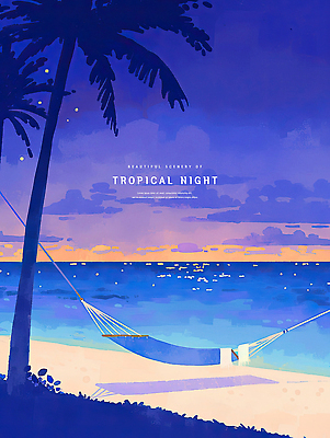 PSD 구름 일러스트 밤하늘 그림자 해변 사람없음 파란색 야자수 보라색 해먹 여름밤 윤슬 국내일러스트 자연요소 나무 물결 바다 컬러 하늘 여름 침대 야간 파일형식