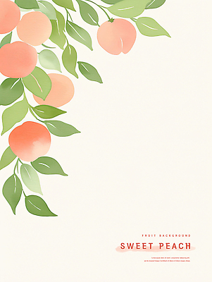 PSD 분홍색 백그라운드 잎 일러스트 수채화 사람없음 달콤 복숭아 카피스페이스 국내일러스트 식물 컬러 과일 공백 맛 파일형식