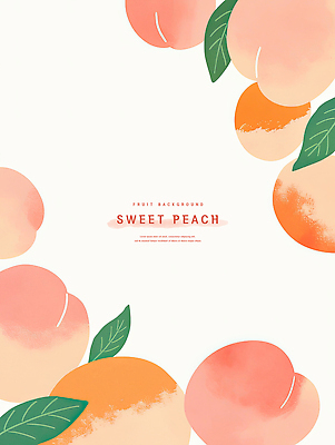 PSD 분홍색 백그라운드 잎 일러스트 수채화 프레임 사람없음 달콤 복숭아 카피스페이스 국내일러스트 식물 컬러 과일 공백 맛 파일형식