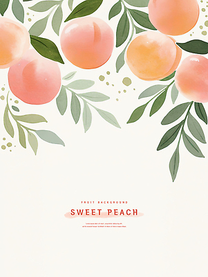 PSD 분홍색 백그라운드 잎 일러스트 수채화 사람없음 달콤 복숭아 카피스페이스 국내일러스트 식물 컬러 과일 공백 맛 파일형식