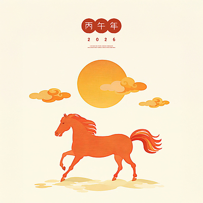 PSD 구름 일러스트 수채화 사람없음 태양 한자 베이지색 국내일러스트 병오년 붉은말 자연요소 문자 컬러 말_동물 파일형식 2026년