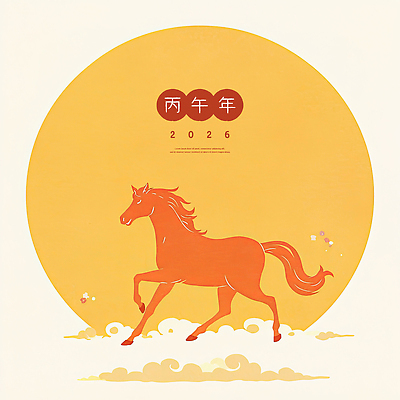 PSD 구름 일러스트 수채화 사람없음 태양 노란색 한자 국내일러스트 병오년 붉은말 자연요소 문자 컬러 말_동물 파일형식 2026년
