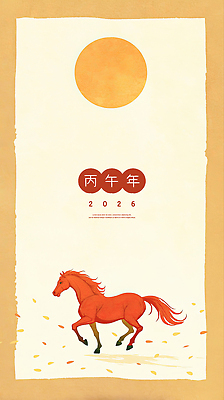 PSD 일러스트 나뭇잎 수채화 사람없음 달리기 태양 한자 베이지색 국내일러스트 병오년 붉은말 자연요소 문자 컬러 잎 모션 말_동물 파일형식 2026년