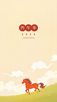PSD 구름 일러스트 하늘 수채화 새해 잔디 초원 사람없음 달리기 한자 베이지색 국내일러스트 병오년 붉은말 자연요소 식물 문자 컬러 모션 말_동물 파일형식 2026년