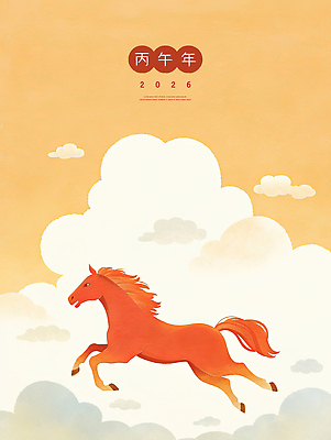 PSD 구름 일러스트 하늘 수채화 사람없음 달리기 한자 베이지색 국내일러스트 병오년 붉은말 자연요소 문자 컬러 모션 말_동물 파일형식 2026년