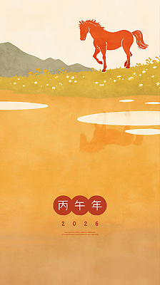 PSD 꽃밭 일러스트 하늘 수채화 산 잔디 초원 사람없음 반사 걷기 한자 연못 베이지색 국내일러스트 병오년 붉은말 식물 문자 꽃 컬러 모션 말_동물 파일형식 2026년