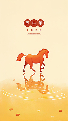 PSD 꽃잎 물결 일러스트 수채화 사람없음 반사 걷기 한자 수면 베이지색 국내일러스트 병오년 붉은말 문자 꽃 컬러 모션 물 말_동물 파일형식 2026년