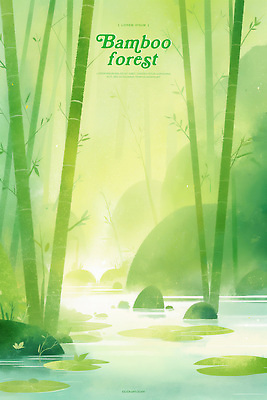 PSD 일러스트 자연 수채화 사람없음 초록색 강 평화 고요 돌_바위 대나무숲 국내일러스트 컬러 컨셉 숲 대나무 생태계 파일형식