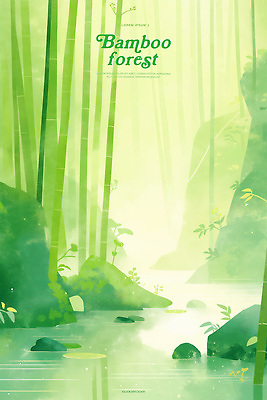 PSD 일러스트 자연 수채화 사람없음 초록색 강 평화 돌_바위 대나무숲 국내일러스트 컬러 컨셉 숲 대나무 생태계 파일형식