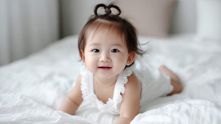 JPG 편집이미지 여자 행복 엎드리기 한명 웃음 귀여움 이불 방 흰색 침대 아기 포근함 편안함 순수 부드러움 유아복 기어가기 천진난만 의료성형뷰티 여자아기한명만 편집실사 AI인물포토 AI콘텐츠 1 옷 감정 컬러 가구 컨셉 침구 모션 표정 사람 아기용품 감각 CG 여자한명만 여자아기만 파일형식 AI포토