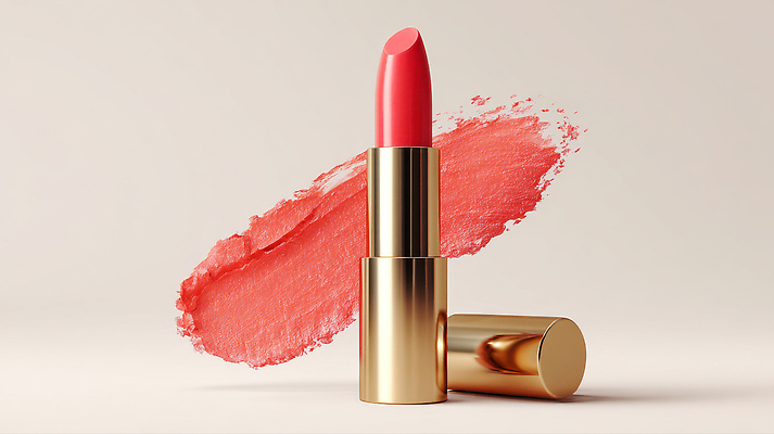 JPG 편집이미지 분홍색 컬러 자국 사람없음 화장 립스틱 화려 고급 바르기 광택 코랄 편집실사 AI컴퓨터그래픽 AI콘텐츠 컨셉 모션 뷰티 화장품 CG 파일형식