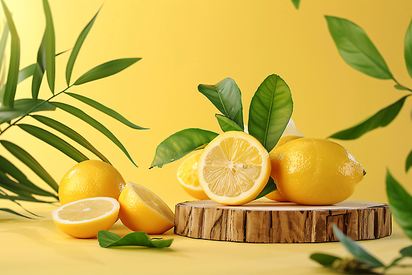 JPG 편집이미지 디자인 잎 단면 사람없음 장식 노란색 신선 레몬 슬라이스 상큼 나무밑둥 신맛 디테일 편집실사 AI포토 AI콘텐츠 나무 식물 컬러 과일 맛 CG 파일형식
