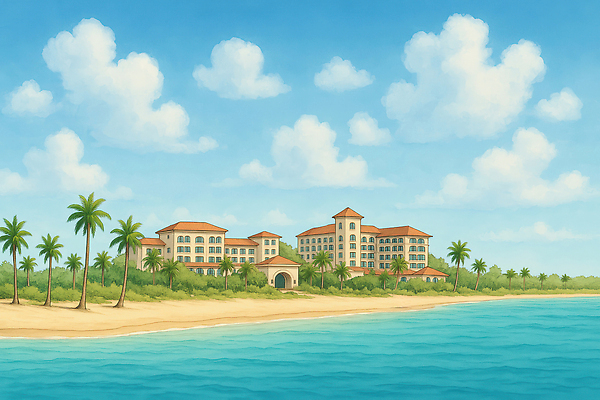 JPG 구름 여행 하늘색 일러스트 자연 하늘 호텔 리조트 열대 해변 사람없음 건물 모래사장 야자수 맑음 여름풍경 분위기 휴양지 화창 국내일러스트 AI일러스트 AI콘텐츠 자연요소 나무 건축물 바다 컨셉 숙소 날씨 풍경 파란색 장소 생태계 파일형식 여름_계절