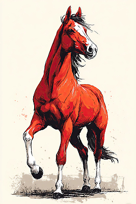 JPG 예술 조각 포즈 일러스트 근육 바람 서기 사람없음 빨간색 달리기 표현 우아함 그림 역동적 말띠 생동감 2026년 국내일러스트 병오년 붉은말 AI일러스트 AI콘텐츠 자연요소 컬러 컨셉 모션 날씨 십이지신 말_동물 연도 파일형식