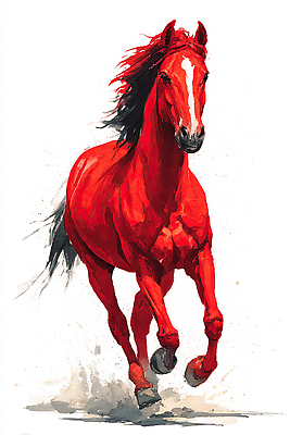 JPG 예술 일러스트 바람 사람없음 빨간색 달리기 그림 역동적 말띠 강렬 생동감 2026년 국내일러스트 병오년 붉은말 AI일러스트 AI콘텐츠 자연요소 컬러 컨셉 모션 날씨 십이지신 말_동물 연도 파일형식