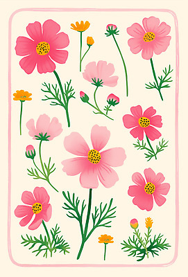 PSD 예술 분홍색 백그라운드 꽃무늬 패턴 일러스트 자연 사람없음 그래픽 코스모스 화사함 국내일러스트 꽃 컬러 컨셉 무늬 생태계 파일형식