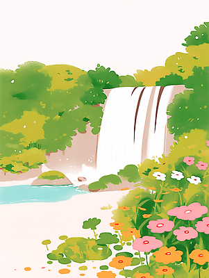 JPG 꽃 일러스트 자연 단풍나무 산 물줄기 풍경 초원 사람없음 여름 평화 가을풍경 고요 폭포 들꽃 흐름 시원함 국내일러스트 AI일러스트 AI콘텐츠 나무 식물 계절 컨셉 단풍 물 생태계 파일형식 가을_계절