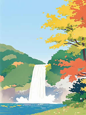 JPG 일러스트 자연 하늘 단풍나무 산 물줄기 풍경 사람없음 초록색 평화 가을풍경 고요 폭포 흐름 숲 시원함 청량 국내일러스트 AI일러스트 AI콘텐츠 나무 컬러 컨셉 단풍 물 생태계 파일형식 가을_계절