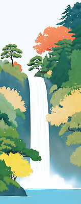 JPG 일러스트 자연 단풍나무 산 물줄기 풍경 사람없음 초록색 평화 환경 가을풍경 고요 폭포 흐름 숲 시원함 색채 국내일러스트 AI일러스트 AI콘텐츠 나무 컬러 컨셉 단풍 물 생태계 파일형식 가을_계절