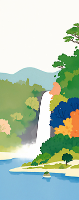 JPG 사계절 꽃 일러스트 자연 단풍나무 산 물줄기 풍경 사람없음 초록색 소풍 평화 가을풍경 고요 폭포 흐름 숲 시원함 국내일러스트 AI일러스트 AI콘텐츠 나무 식물 계절 컬러 컨셉 단풍 물 야외활동 생태계 파일형식 가을_계절