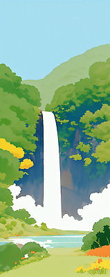 JPG 꽃 일러스트 자연 하늘 단풍나무 산 물줄기 풍경 초원 사람없음 여름 평화 가을풍경 맑음 고요 절벽 폭포 흐름 숲 시원함 경관 국내일러스트 AI일러스트 AI콘텐츠 나무 식물 계절 컨셉 단풍 날씨 물 생태계 파일형식 가을_계절