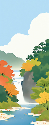 JPG 구름 하늘색 일러스트 자연 하늘 단풍나무 바람 산 물줄기 풍경 사람없음 초록색 평화 가을풍경 맑음 고요 등산 폭포 흐름 숲 시원함 국내일러스트 AI일러스트 AI콘텐츠 자연요소 나무 컬러 컨셉 단풍 날씨 물 파란색 트래킹 생태계 파일형식 가을_계절
