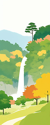JPG 일러스트 자연 단풍나무 산 물줄기 풍경 사람없음 초록색 평화 가을풍경 고요 폭포 흐름 숲 시원함 국내일러스트 AI일러스트 AI콘텐츠 나무 컬러 컨셉 단풍 물 생태계 파일형식 가을_계절
