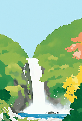 JPG 일러스트 자연 단풍나무 산 물줄기 풍경 사람없음 초록색 여름 평화 가을풍경 고요 폭포 흐름 숲 시원함 국내일러스트 AI일러스트 AI콘텐츠 나무 계절 컬러 컨셉 단풍 물 생태계 파일형식 가을_계절