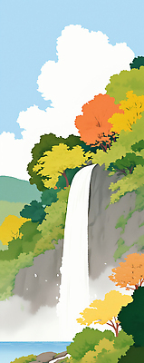 JPG 구름 일러스트 자연 하늘 단풍나무 산 물줄기 풍경 사람없음 평화 가을풍경 고요 절벽 폭포 흐름 숲 시원함 암벽 채색 국내일러스트 AI일러스트 AI콘텐츠 자연요소 나무 컨셉 단풍 미술 물 생태계 파일형식 가을_계절