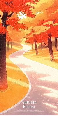 PSD 나무 길 여유 여행 단풍 일러스트 자연 사람없음 햇빛 평화 가을풍경 주황색 숲 국내일러스트 식물 감정 컬러 컨셉 잎 풍경 태양 생태계 파일형식 가을_계절