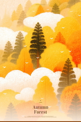 PSD 나무 구름 일러스트 자연 조류 사람없음 평화 가을풍경 주황색 고요 숲 국내일러스트 자연요소 식물 동물 컬러 컨셉 풍경 생태계 파일형식 가을_계절