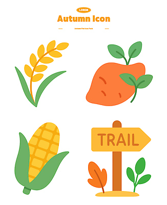 아이콘 잎 나뭇잎 옥수수 사람없음 농작물 주황색 벼 가을 표지판 오브젝트 고구마 엘리먼트 2D아이콘 AI파일 식물 계절 컬러 농업 곡류 뿌리채소 알림판 파일형식 벡터