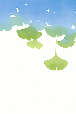 JPG 하늘색 일러스트 하늘 수채화 사람없음 초록색 고요 그림 은행잎 카피스페이스 국내일러스트 AI일러스트 AI콘텐츠 컬러 잎 파란색 공백 파일형식