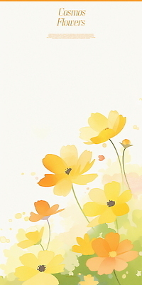 PSD 꽃잎 여유 일러스트 수채화 풍경 사람없음 노란색 코스모스 국내일러스트 꽃 감정 컬러 파일형식