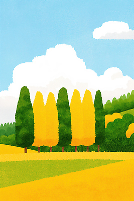 JPG 나무 구름 백그라운드 일러스트 하늘 산 잔디 사람없음 가을풍경 시골 그림 풍경화 국내일러스트 AI일러스트 AI콘텐츠 자연요소 식물 풍경 파일형식 가을_계절