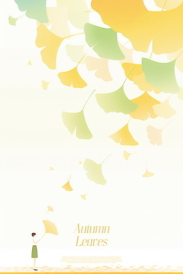 PSD 여자 낙엽 일러스트 자연 나뭇잎 수채화 한명 가을 떨어짐 은행잎 국내일러스트 1 계절 컨셉 잎 사람 생태계 파일형식