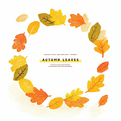 PSD 백그라운드 낙엽 일러스트 사람없음 가을 원형프레임 카피스페이스 국내일러스트 계절 잎 프레임 공백 원형 파일형식