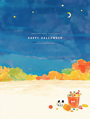 PSD 일러스트 밤하늘 수채화 해골 사탕 사람없음 축제 할로윈 가을 초승달 양동이 별빛 국내일러스트 계절 별 하늘 디저트 뼈 빛 달 야간 파일형식