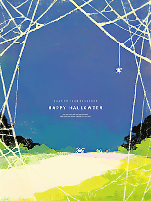 PSD 길 일러스트 자연 밤하늘 수채화 사람없음 고요 할로윈 숲속 거미줄 거미 숲길 국내일러스트 곤충 하늘 야간 숲 생태계 파일형식