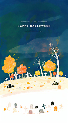 PSD 나무 일러스트 밤하늘 수채화 사람없음 고요 할로윈 가을 무덤 비석 조용 국내일러스트 식물 계절 하늘 야간 파일형식